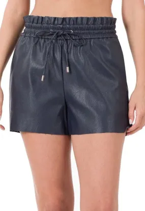 Vegan Leather Shorts-Navy