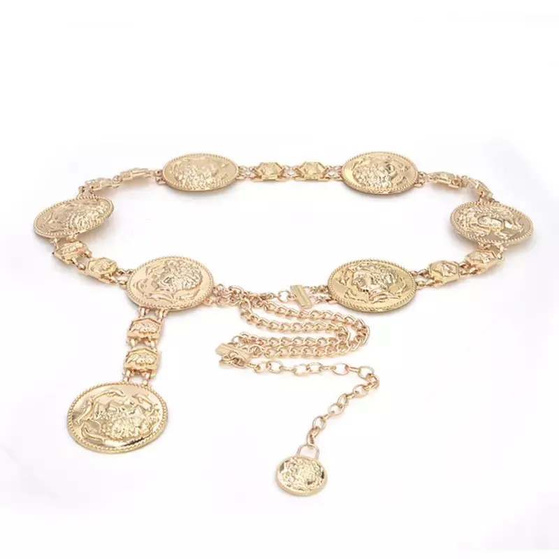 VINTAGE GOLD PORTRAIT COIN CHAIN ADJUSTABLE CLOSURE BELT