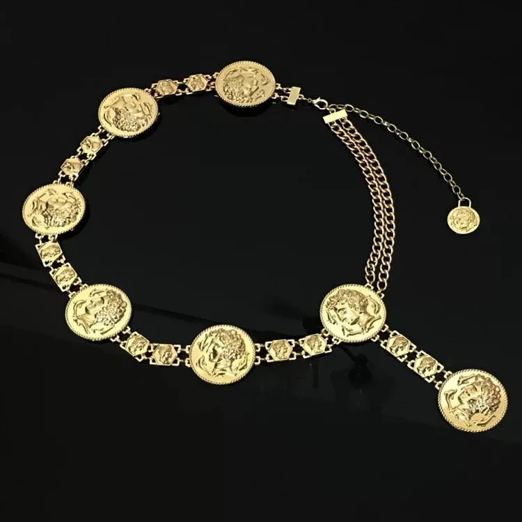 VINTAGE GOLD PORTRAIT COIN CHAIN ADJUSTABLE CLOSURE BELT