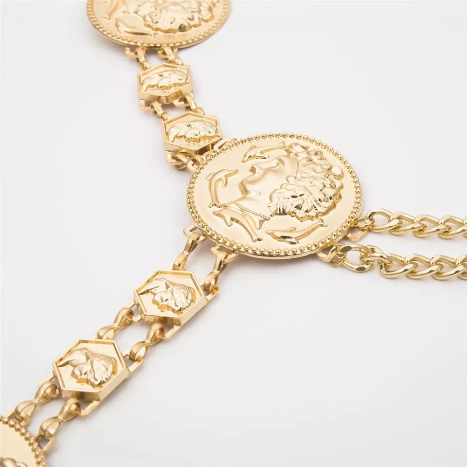 VINTAGE GOLD PORTRAIT COIN CHAIN ADJUSTABLE CLOSURE BELT