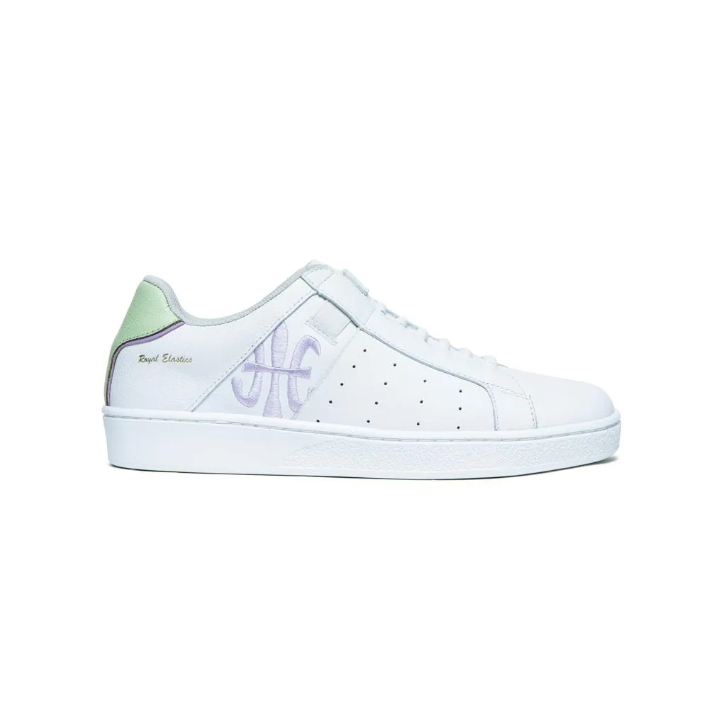 Women's Icon White Purple Green Logo Leather Sneakers 91913-064